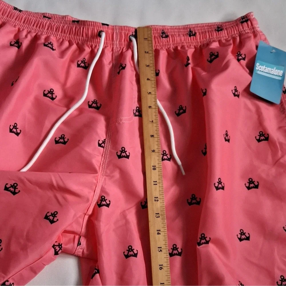 Scotamalone Men's Anchor Print Swim Trunks Pink/Black Mesh Lined Size XXXL